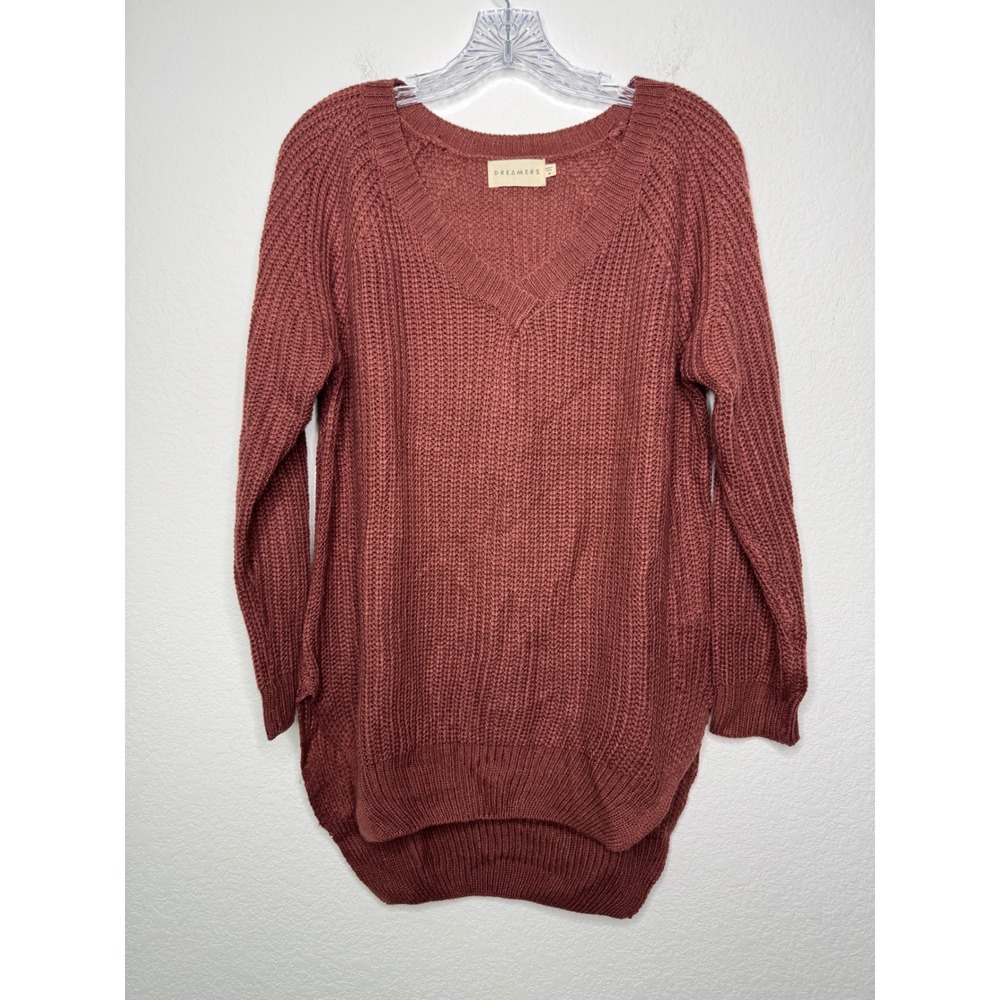 Dreamers by‎ Debut Dusty Rose Red V-Neck Rounded Tunic Sweater Size Medium